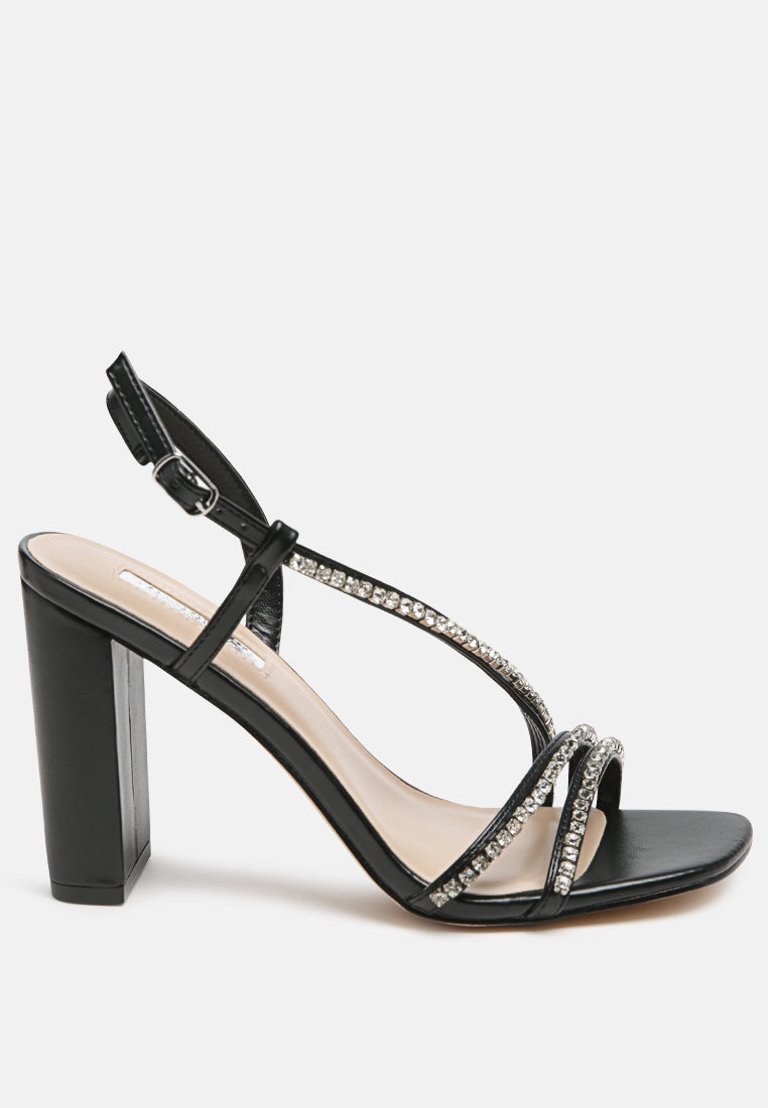 Raisins Pie Diamante Embellished Block Heel Sandals - Black