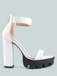 Rattle Chunky High Block Heel Sandals - White