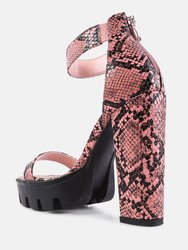 Rattle Snake Print Chunky High Block Heel Sandals