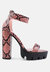 Rattle Snake Print Chunky High Block Heel Sandals - Pink