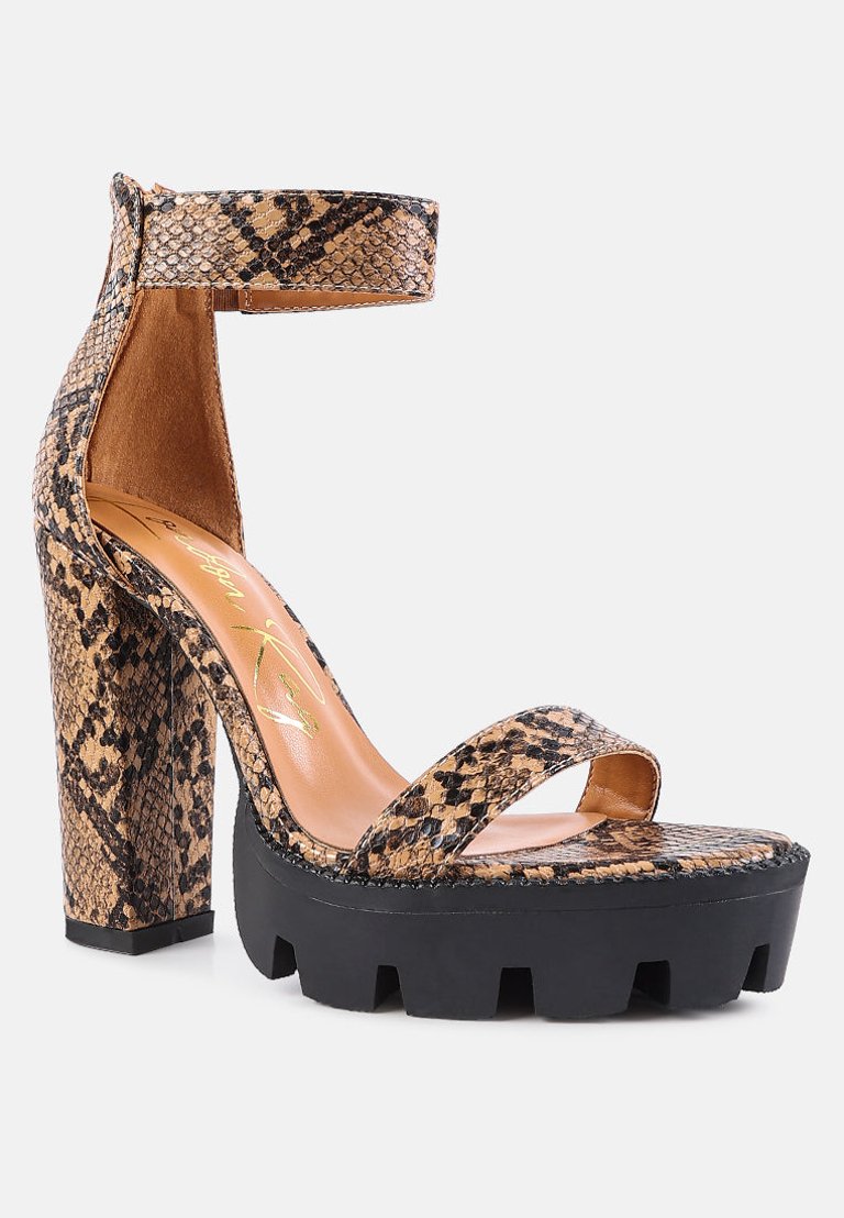 Rattle Snake Print Chunky High Block Heel Sandals