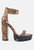 Rattle Snake Print Chunky High Block Heel Sandals - Beige