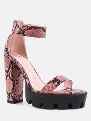 Rattle Snake Print Chunky High Block Heel Sandals