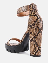 Rattle Snake Print Chunky High Block Heel Sandals