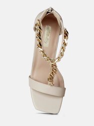 Real Gem T Strap Chain Detail Sandals