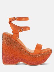 Richness Rhinestones Embellished Ultra High Wedge Sandals - Orange
