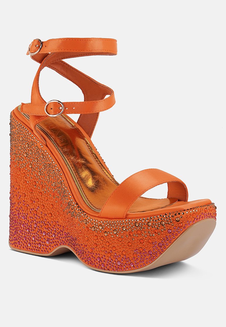 Orange sandals with online rhinestones