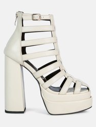 Rielle High Platform Cage Boot Sandals - Beige