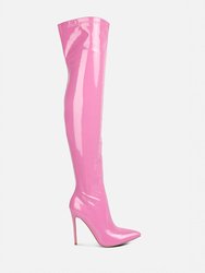 Riggle Long Patent PU High Heel Boots - Pink
