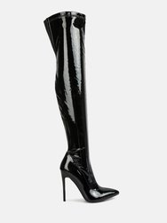 Riggle Long Patent PU High Heel Boots - Black