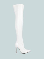 Riggle Long Patent PU High Heel Boots - White