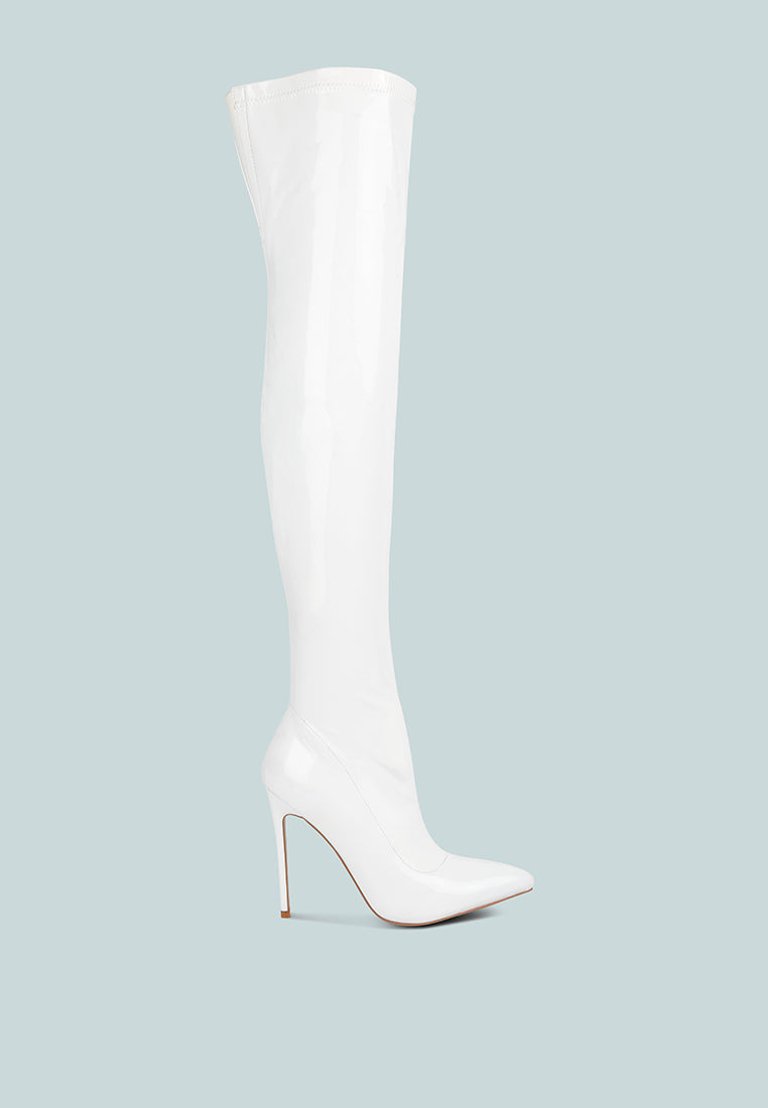 Riggle Long Patent PU High Heel Boots - White