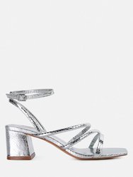 Right Pose Faux Leather Block Heel Sandals - Silver