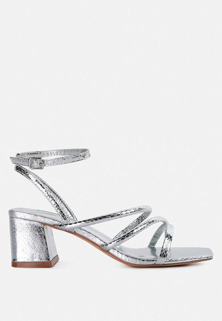 Right Pose Faux Leather Block Heel Sandals - Silver