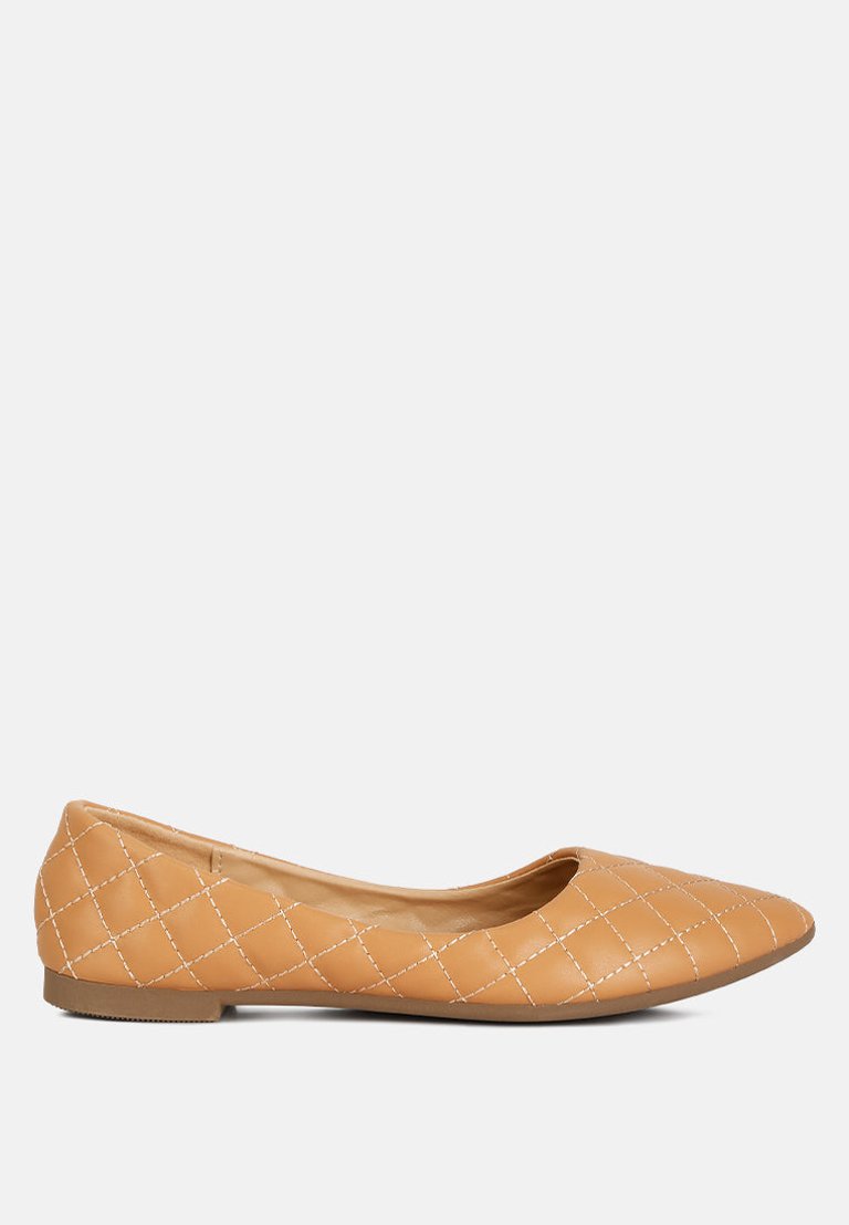 Rikhani Quilted Detail Ballet Flats - Beige