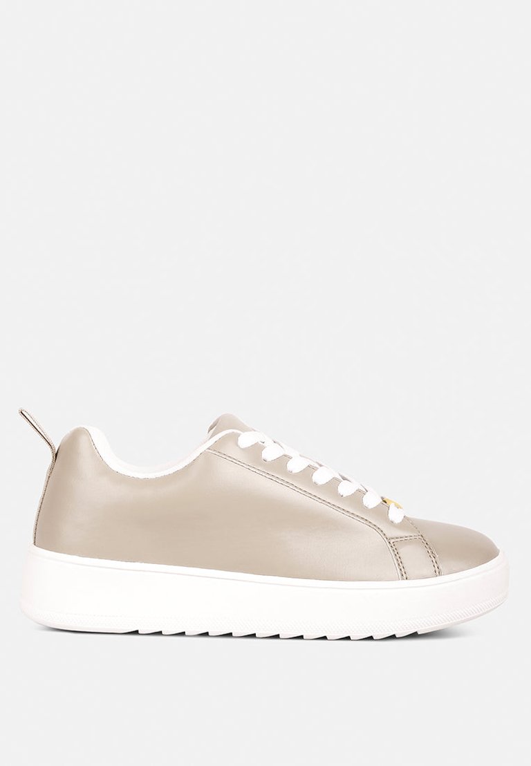 Rouxy Faux Leather Sneakers - Taupe