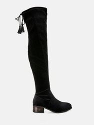 Rumple Velvet Over the Knee Clear Heel Boots - Black