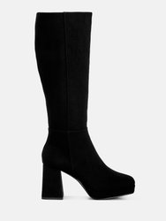 Ryo Calf-Length Micro Suede Boots - Black