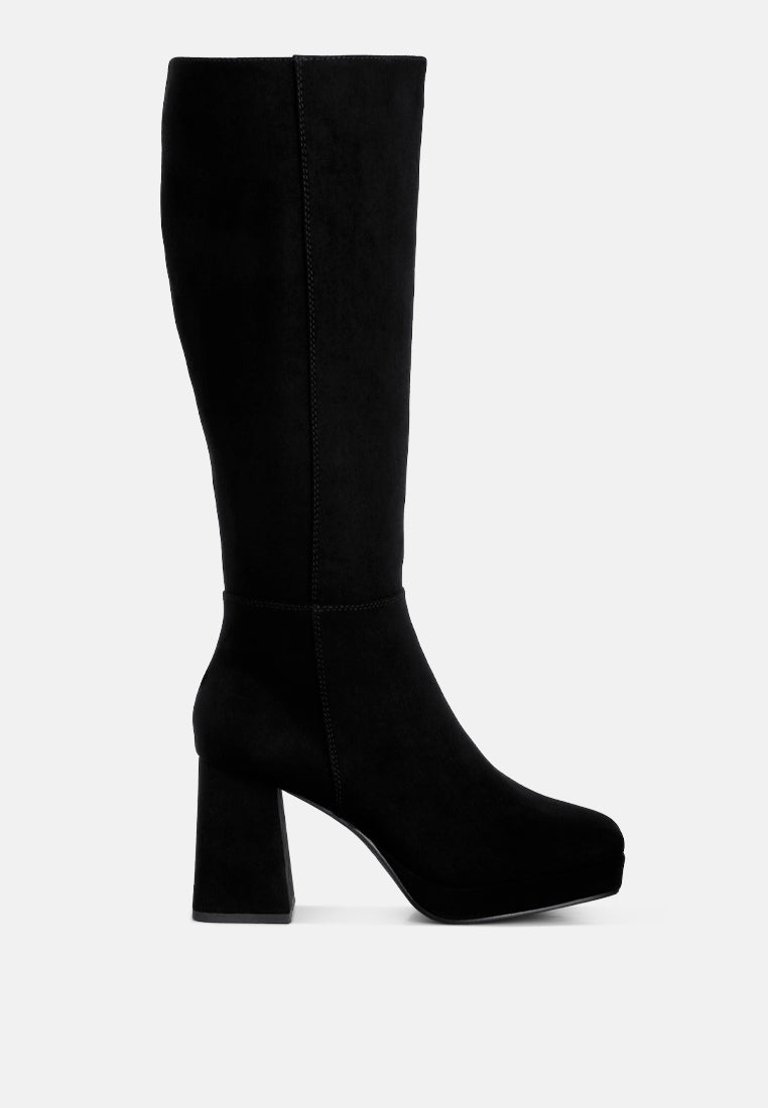 Ryo Calf-Length Micro Suede Boots - Black