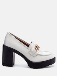 Sachs Block Heeled Chunky Loafers - White