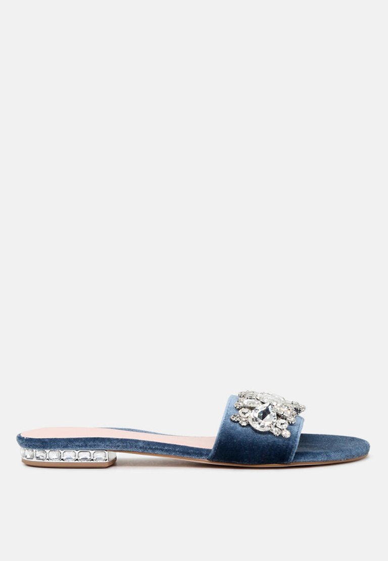 Sally Women's Blue Flat Embellished Sandals - Blue