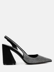 Saranna Rhinestone Embellished Suede Heel Sandals - Black