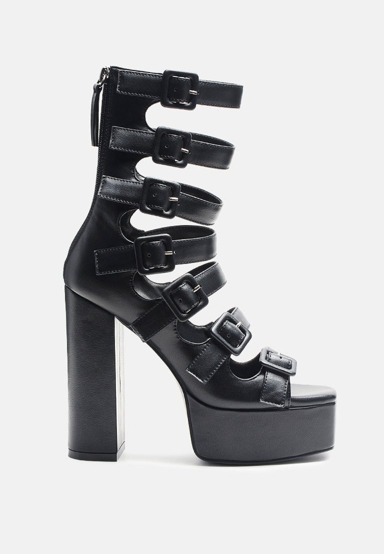 Sarouchi Caged Gladiator Platform Sandals - Black