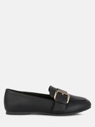 Saskia Pin Buckle Detail Loafers - Black