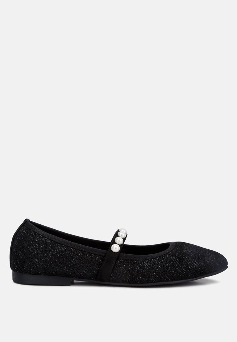 Sassie Pearl Embellished Ballerina Flats - Black