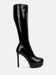 Shawtie High Heel Stretch Patent Calf Boots - Black