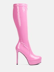 Shawtie High Heel Stretch Patent Calf Boots - Pink