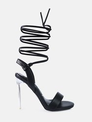 Sheeny Clear Stiletto Lace Up Heels - Black