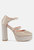 Shiver Rhinestones Embellished Platform Mary Jane Sandals - Beige