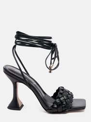 Skora Tie up Spool Heel Sandals - Black