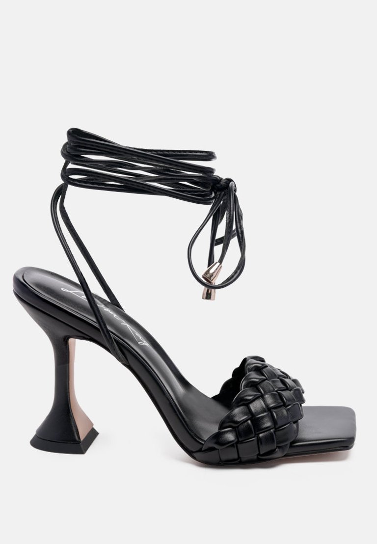 Skora Tie up Spool Heel Sandals - Black