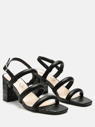 Slater Croc Skin Faux Leather Block Heel Sandals