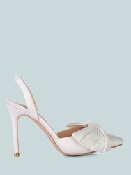 Smitten Bow Stiletto Heel Slingback Sandals - White