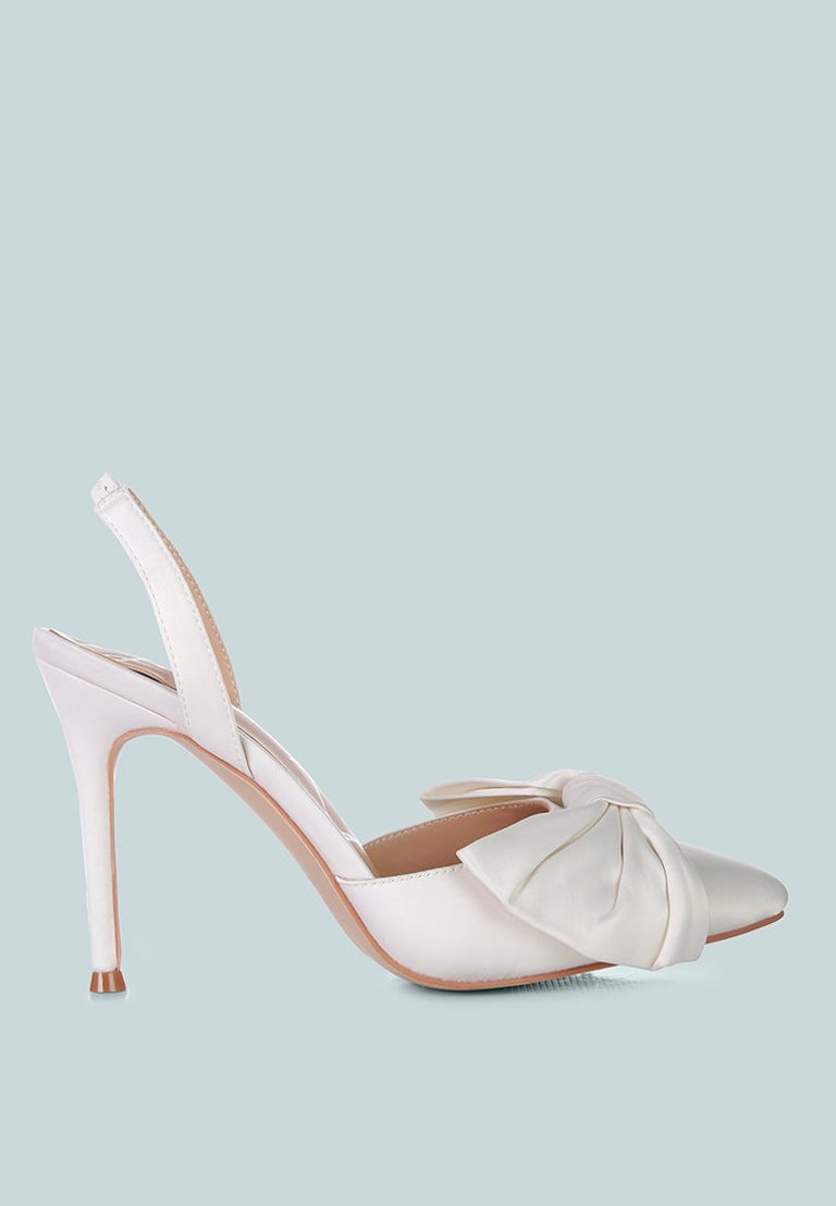 Smitten Bow Stiletto Heel Slingback Sandals - White