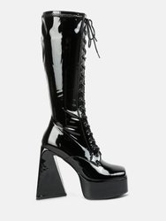 Snowflakes High Platform Calf Boots - Black