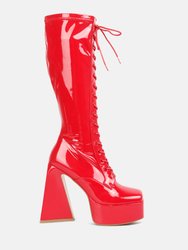 Snowflakes High Platform Calf Boots - Red