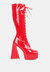 Snowflakes High Platform Calf Boots - Red