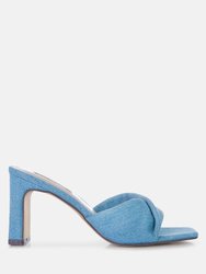 Soft Flirt Italian Block Heel Denim Sandals - Mid Blue