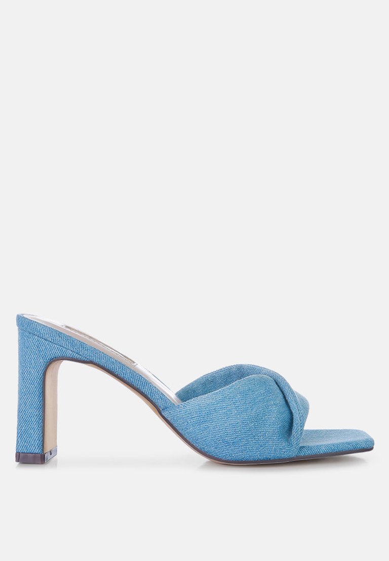 Soft Flirt Italian Block Heel Denim Sandals - Mid Blue