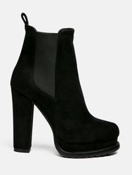 Spire Suede Block Heeled Boots - Black