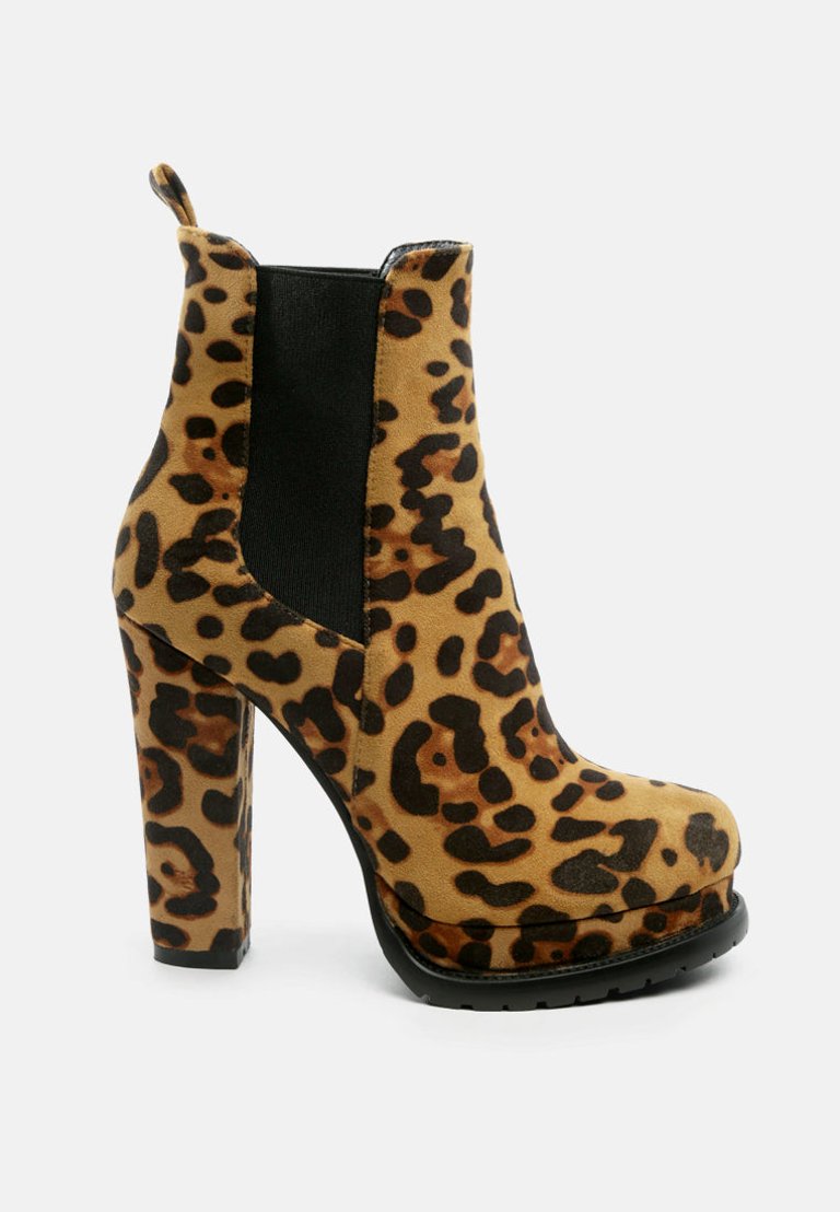 Spire Suede Block Heeled Boots - Leopard