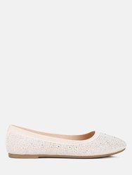 Splash Rhinestones Embellished Ballet Flats - Beige