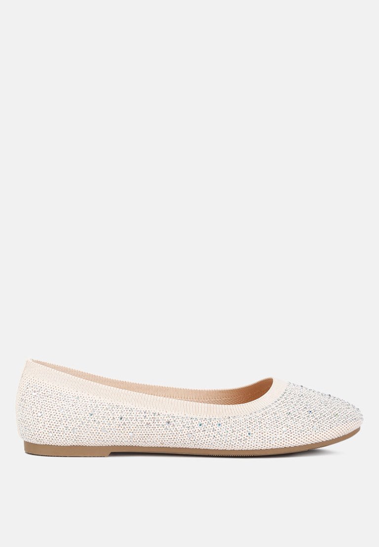 Splash Rhinestones Embellished Ballet Flats - Beige