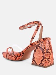 Such Flirt Snake Print Triangular Block Heel Sandals