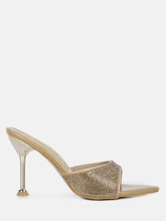 Sundai Rhinestone Embellished Stiletto Sandals - Beige/Gold