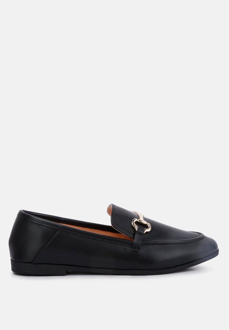 Talula Horsebit Embellished Faux Leather Loafers - Black